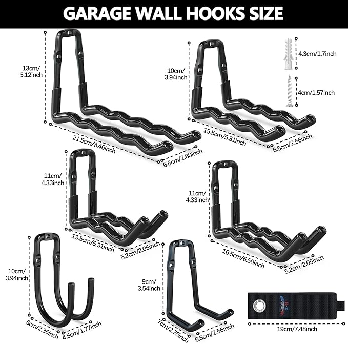 3-H Heavy Duty Garage Hooks 14 Pack, One-Piece Construction Garage Wall Hooks