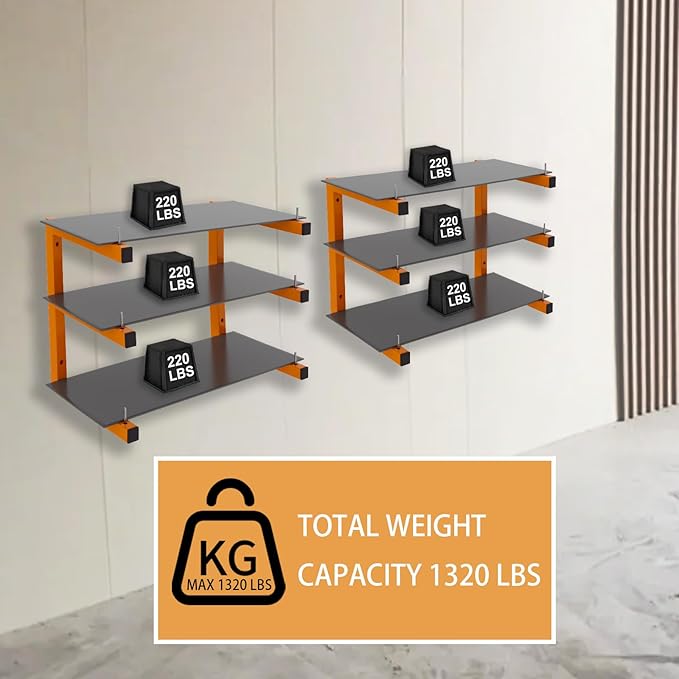 4 Pack Wall-Mounted Lumber Rack, Heavy Duty Wood Storage Racks, 6-Level System