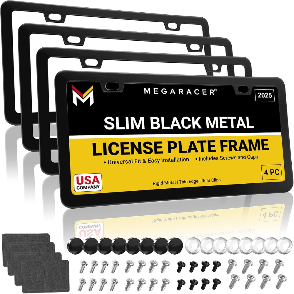 Premium Slim Matte Black License Plate Frames – Best Value 4 Pack, Rust-Free