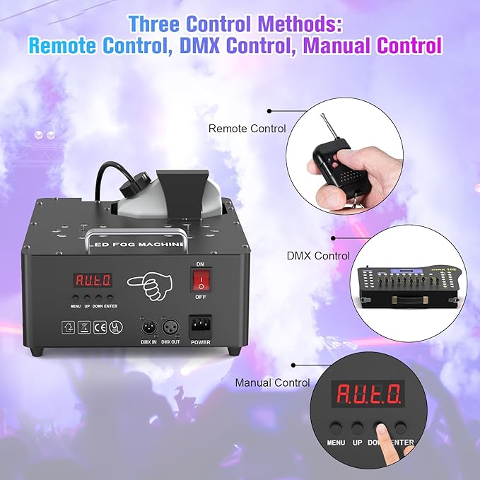 2000W Professional Fog Machine Dual Nozzle with 16 RGB LED, DMX Control Adjus...