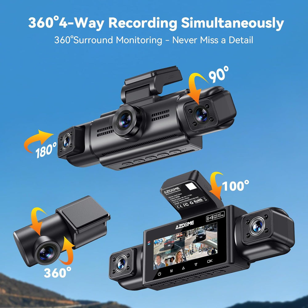 4K 360° 4 Channel Dash Cam Front and Rear Left Right with GPS