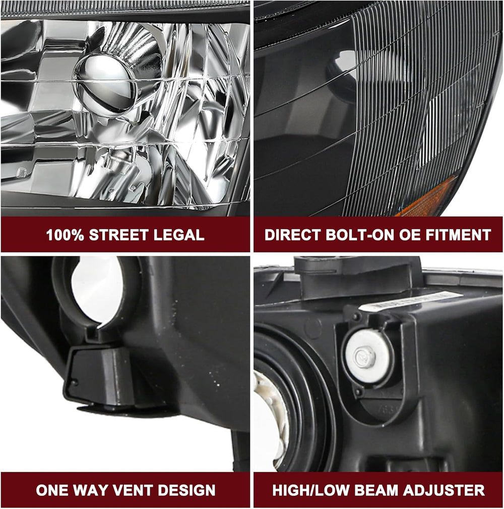 JSBOYAT Headlight Assembly Replacement for 1998-2002 Honda Accord Black Housi...