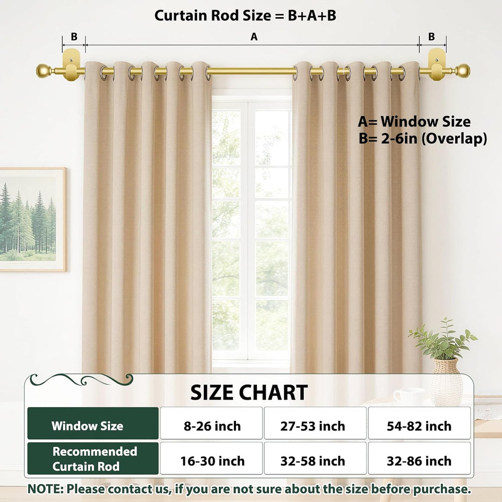 USFOOK Gold No Drill Curtain Rods for Windows 48 to 84, 2 Pack