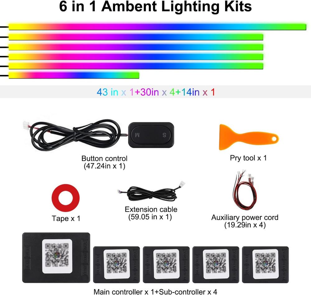 Dreamcolor Acrylic Interior Car LED Strip Lights, 6 in 1 Ambient Lighting Kit...
