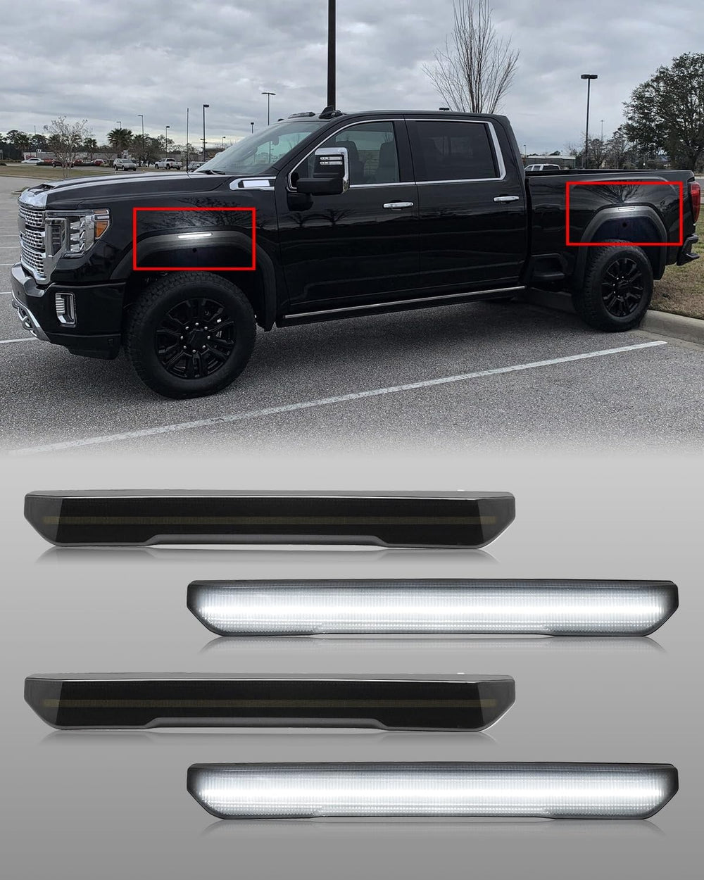 4 PCS Smoked Lens LED Side Marker Lights Replacement for Sierra 2500HD 3500HD...