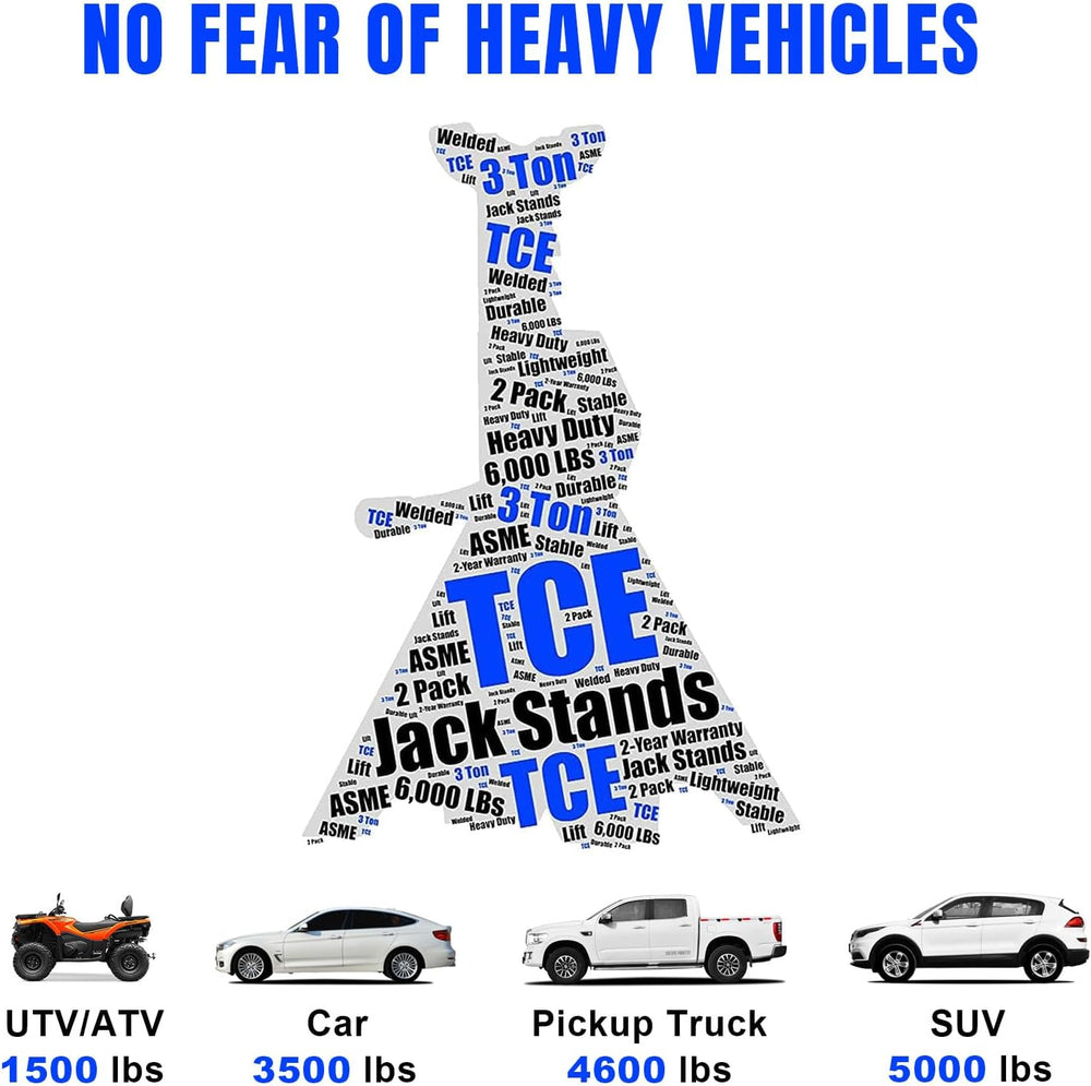 TCE 3 Ton (6,000 LBs) Capacity Double Locking Steel Jack Stands, 2 Pack, Blue...