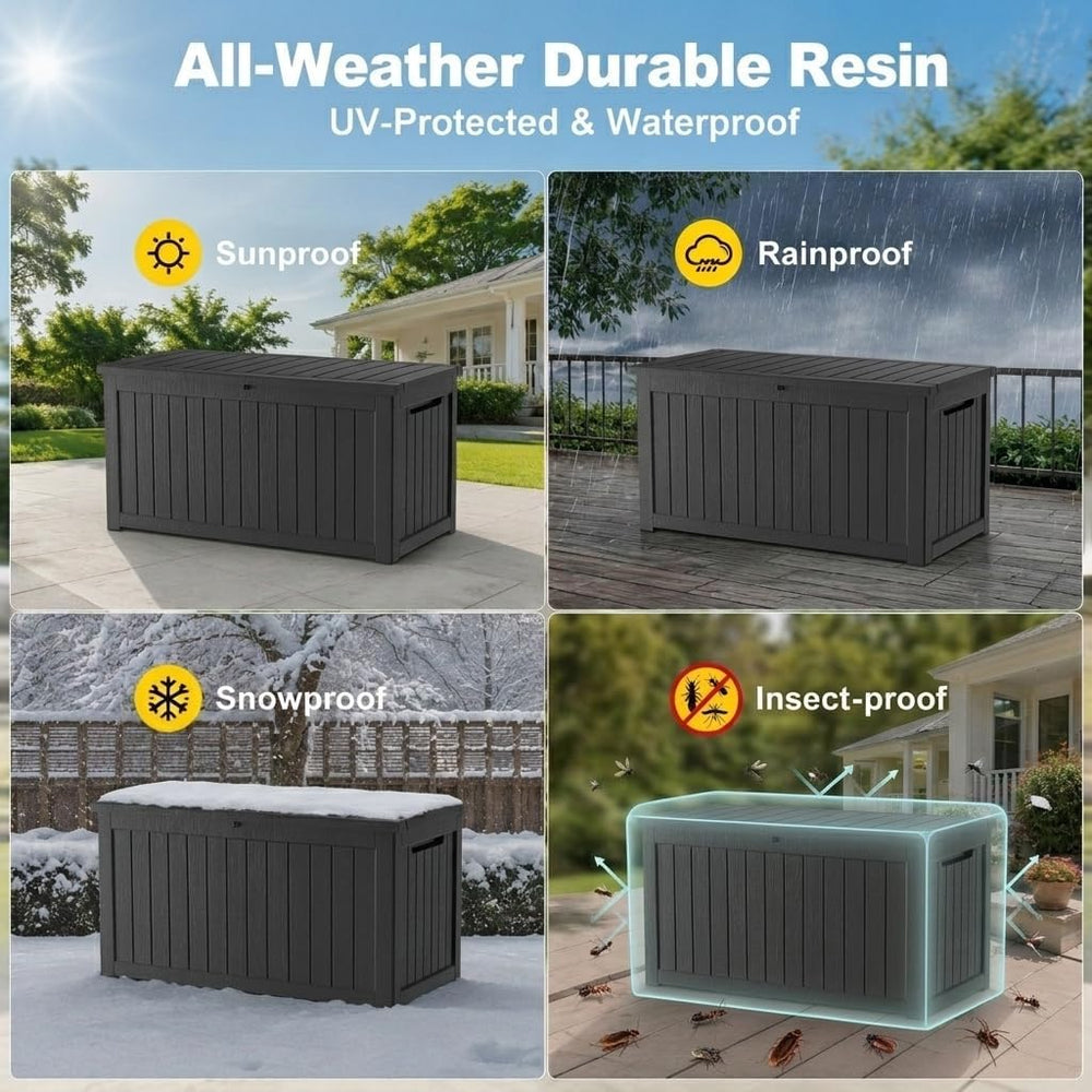 300 Gallon Outdoor Storage Box Resin Deck Box All Weather Waterproof Large Lo...