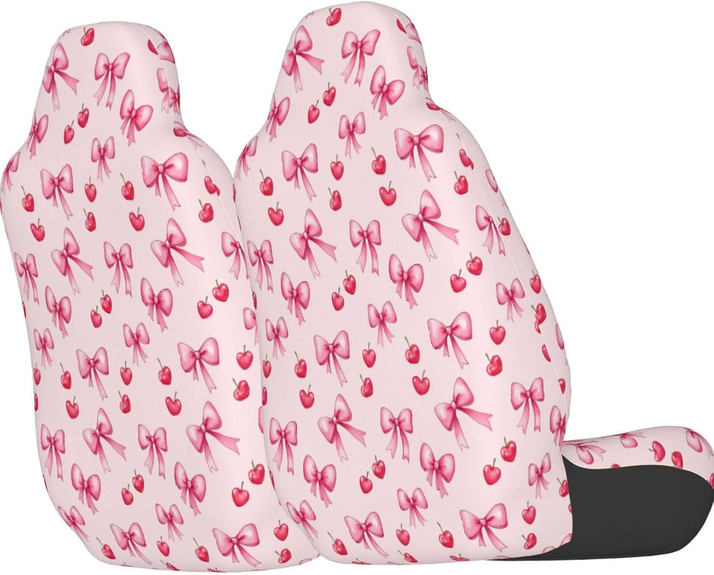 Delerain Car Seat Covers Set 2Pcs, Pink Bows and Cherry Universal Front Car S...