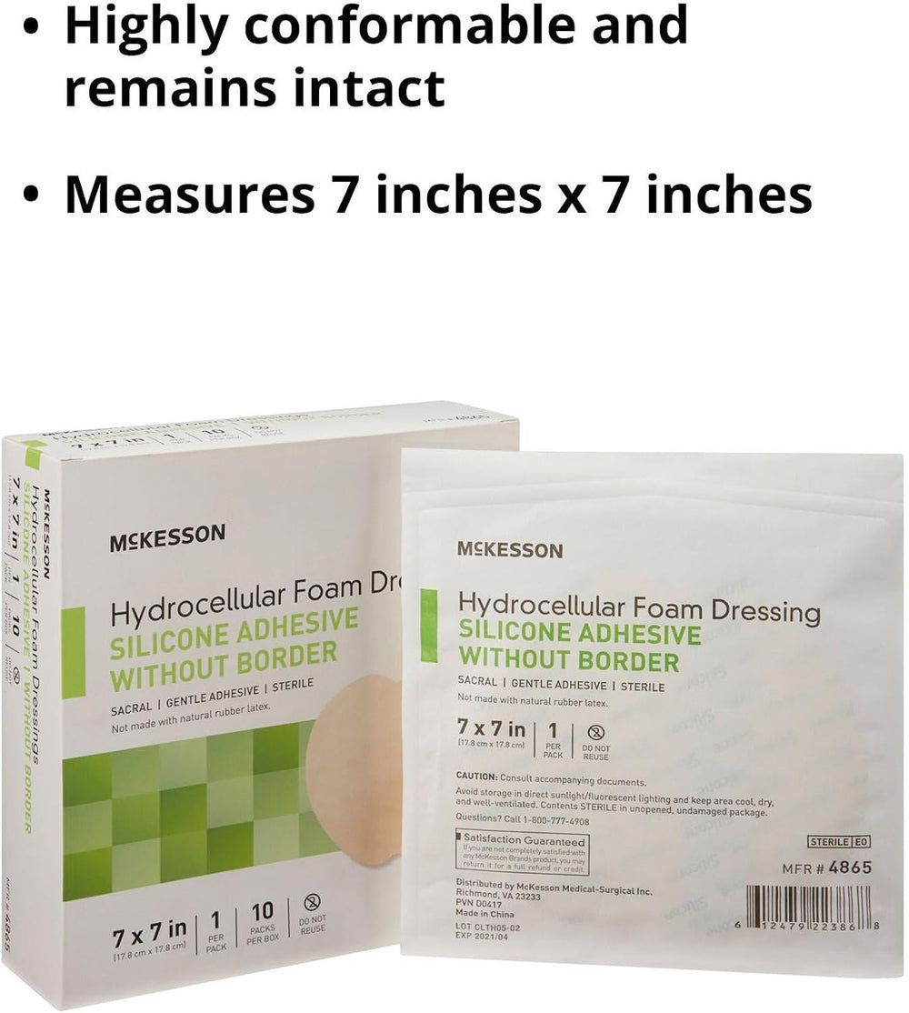 McKesson Hydrocellular Foam Dressing, Border, Sterile, 7 in, 10 ct