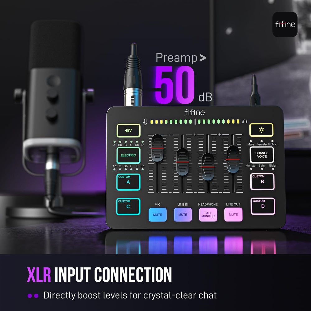FIFINE Ampligame SC3 Gaming Audio Mixer with Indi-Fader and Volume Control