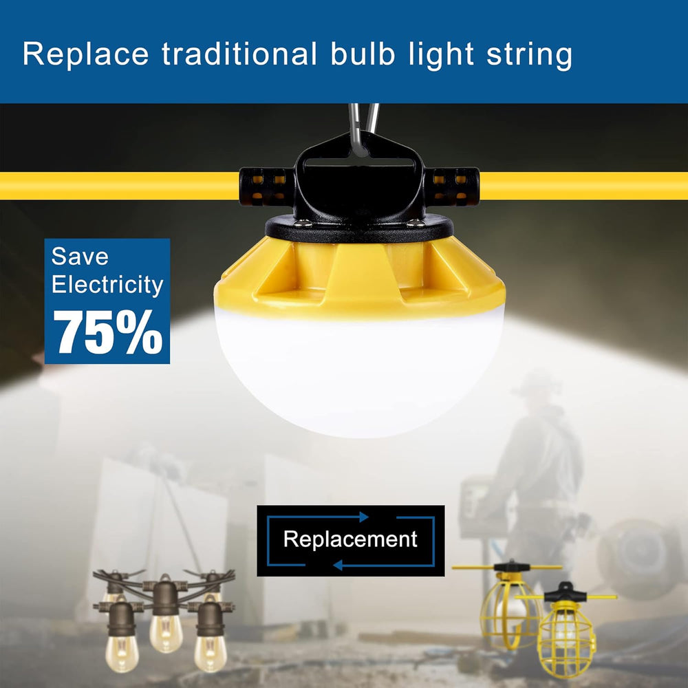LED Construction String Light 50FT, 50W 6000Lm,18AWG Wire,5000K Linkable Stri...