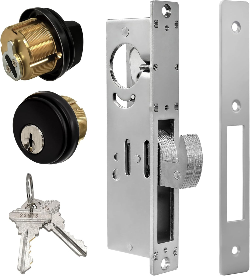 Storefront Door Lock Commercial Mortise Hook Bolt (Black, 1-1/8" Backset...