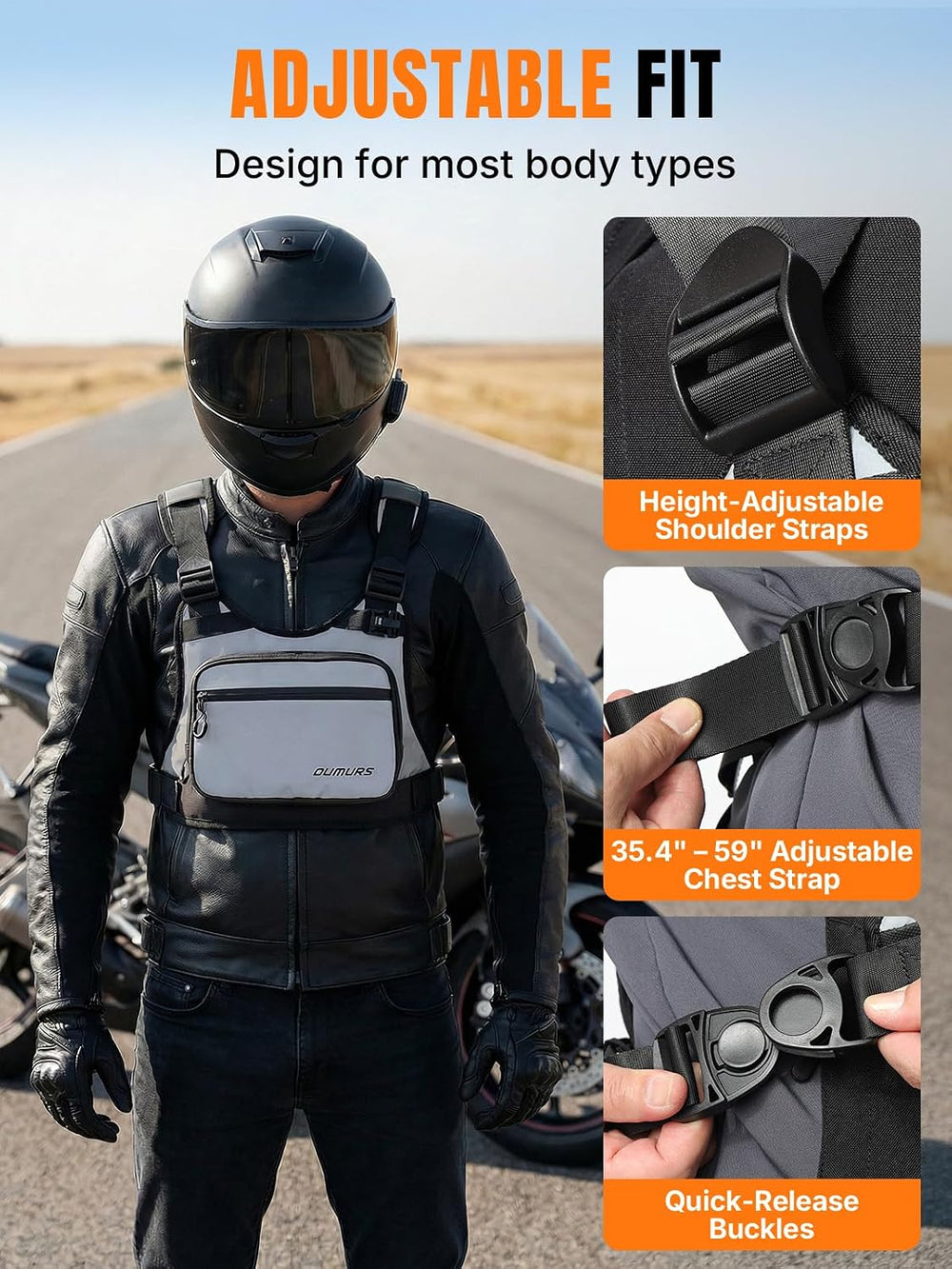 Oumurs Reflective Motorcycle Chest Bag with Quick-Release Buckle for Men &amp...