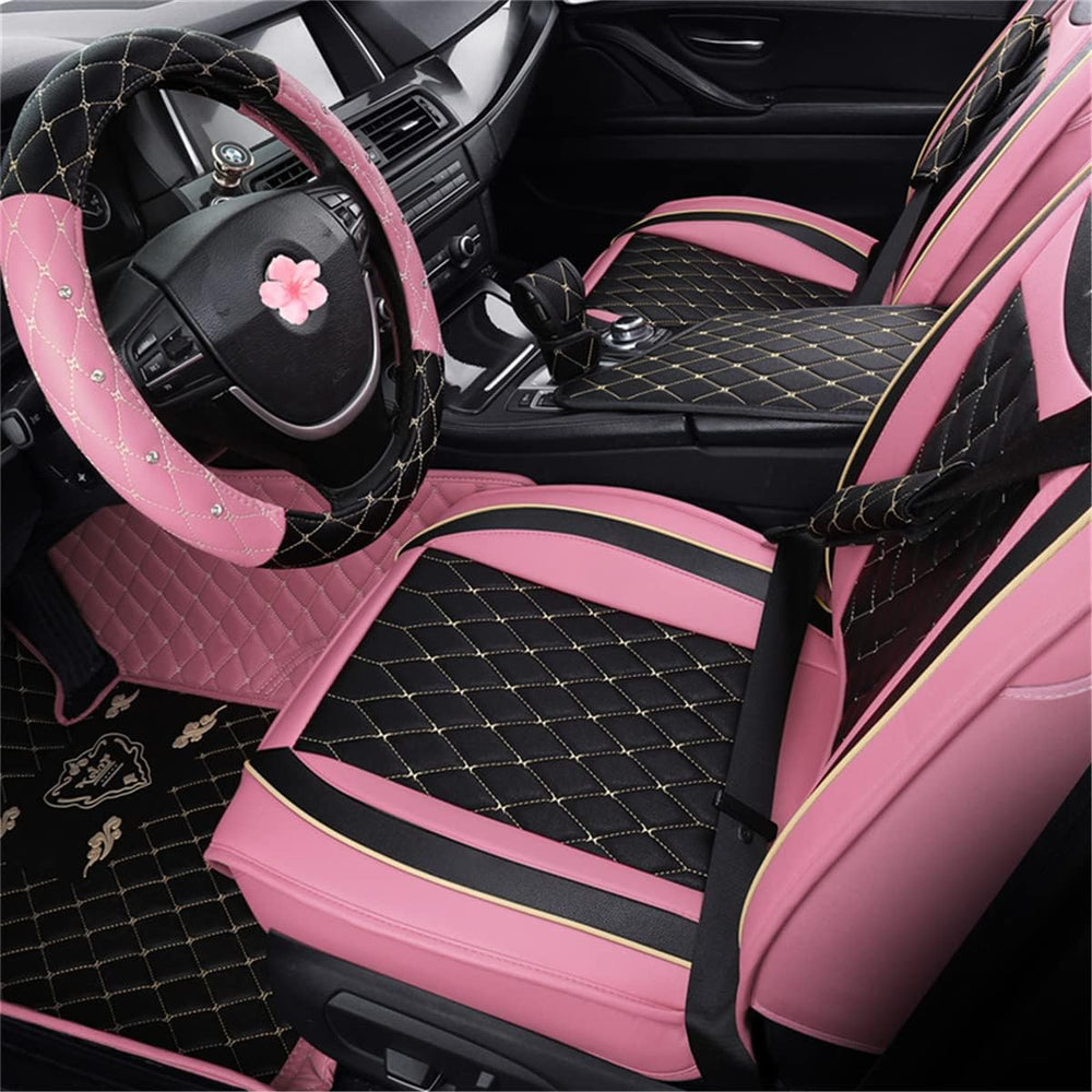 Car Seat Covers Full Set,Universal Pink PU Leather Auto Seat Protectors