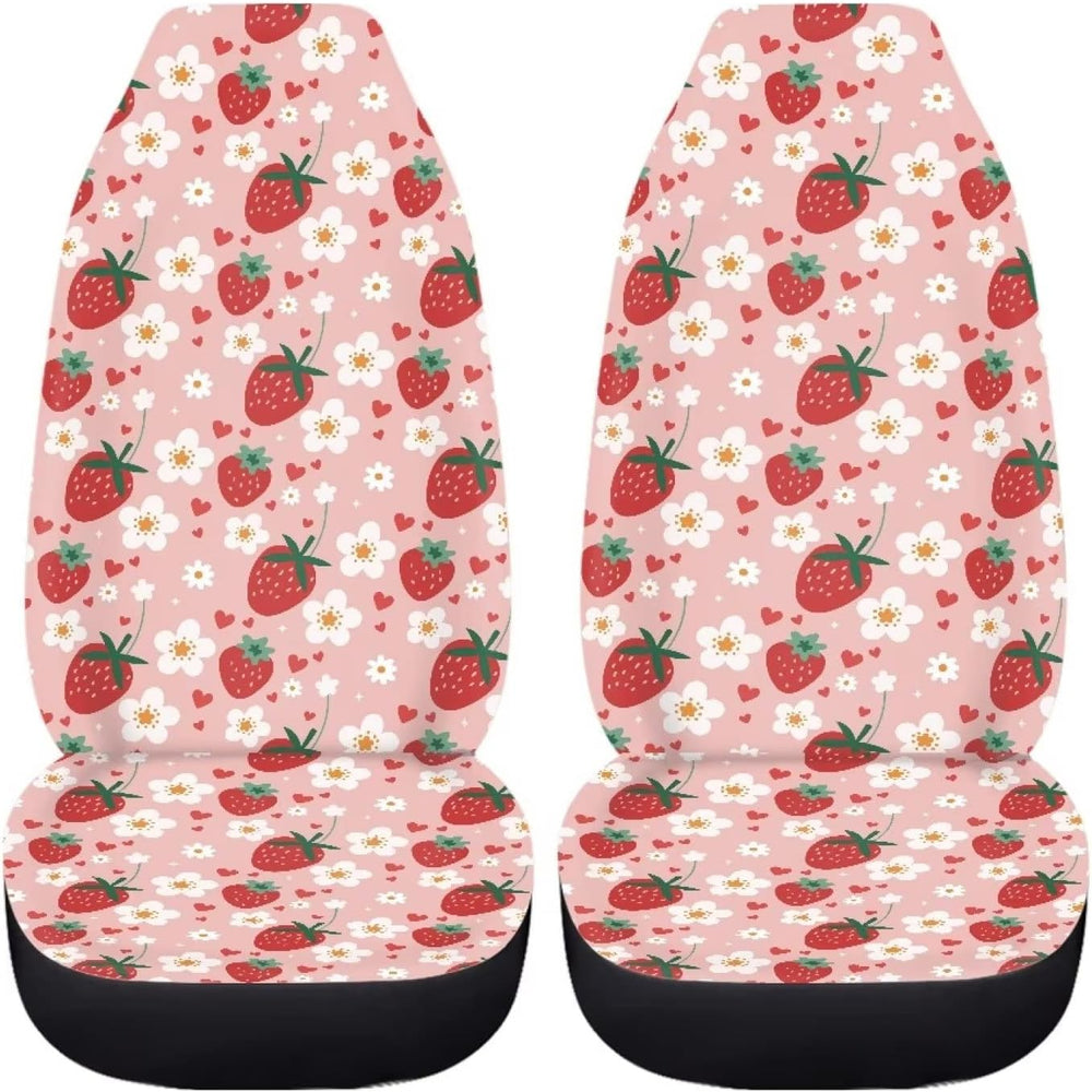 2 Pcs Strawberry Car Seat Covers Set Pink Heart Daisy Strawberry Auto Front S...