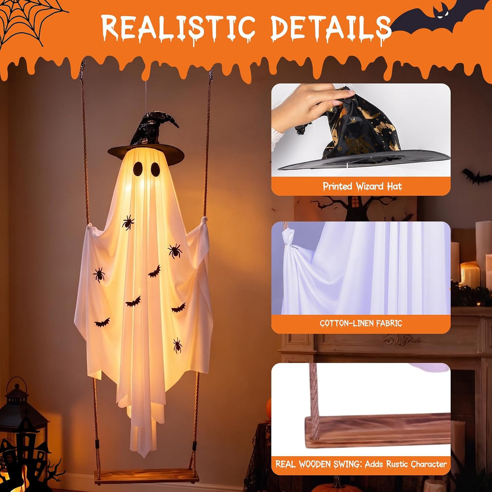 Halloween Decorations Outdoor, 5FT Lighted Swing Ghost Halloween Decoration w...