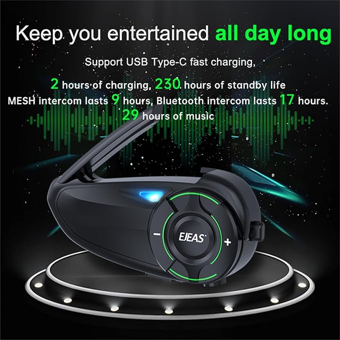 SolaMr Q8 Motorcycle Helmet Bluetooth Intercom Headset, 230hours Standby (2 P...