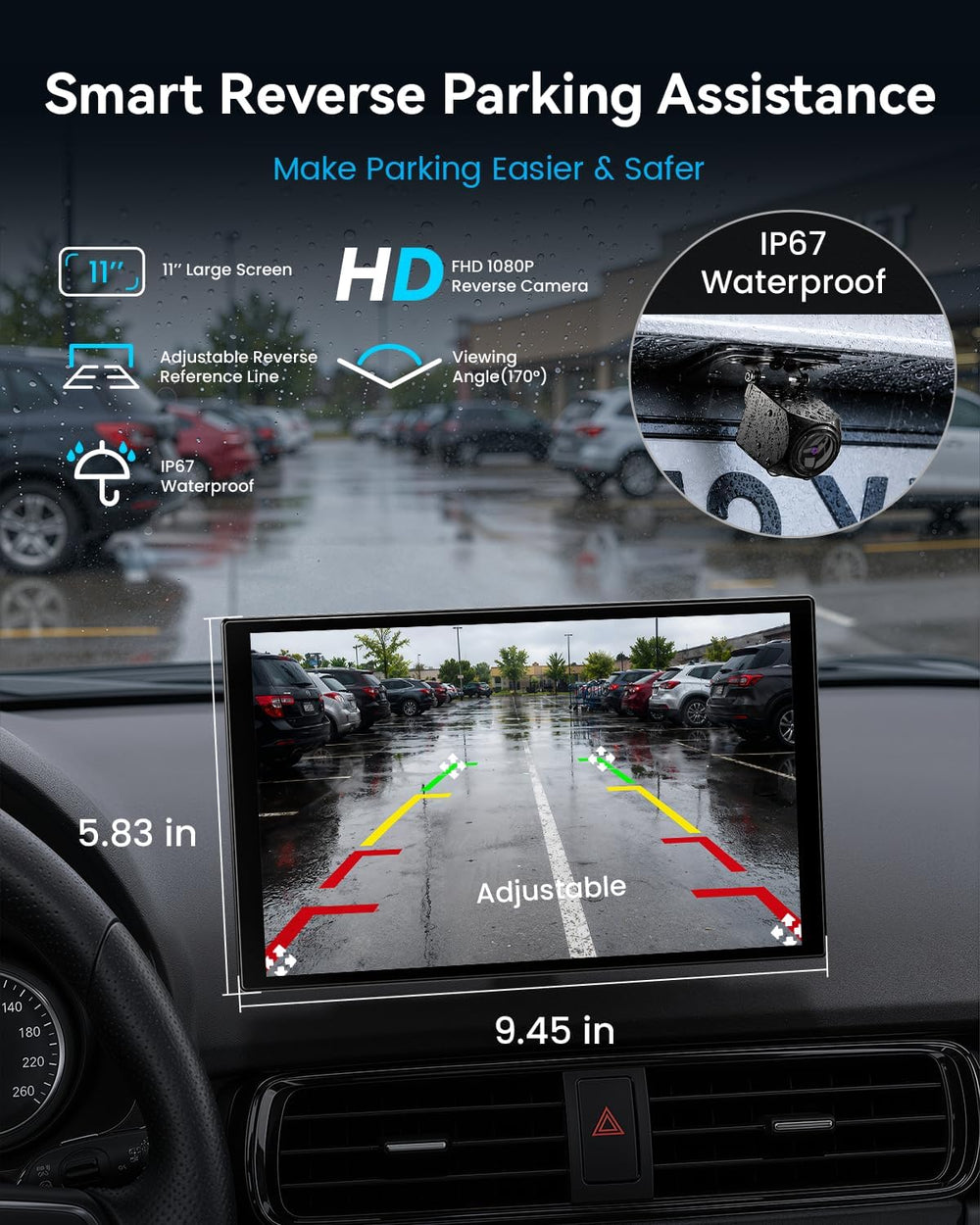 11'' Wireless CarPlay Screen with 4K Dash Cam, HD Touchscreen