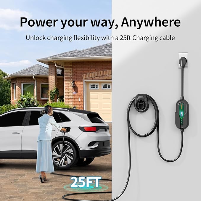 Level 2 EV Charger w/App Control: 32A 240V 7.68kW Fast Charging, NEMA 14-50
