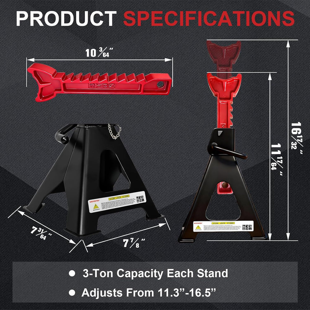3 Ton Jack Stands (6,600 lbs) - Heavy Duty Car Jack Stand with Double Pin Loc...