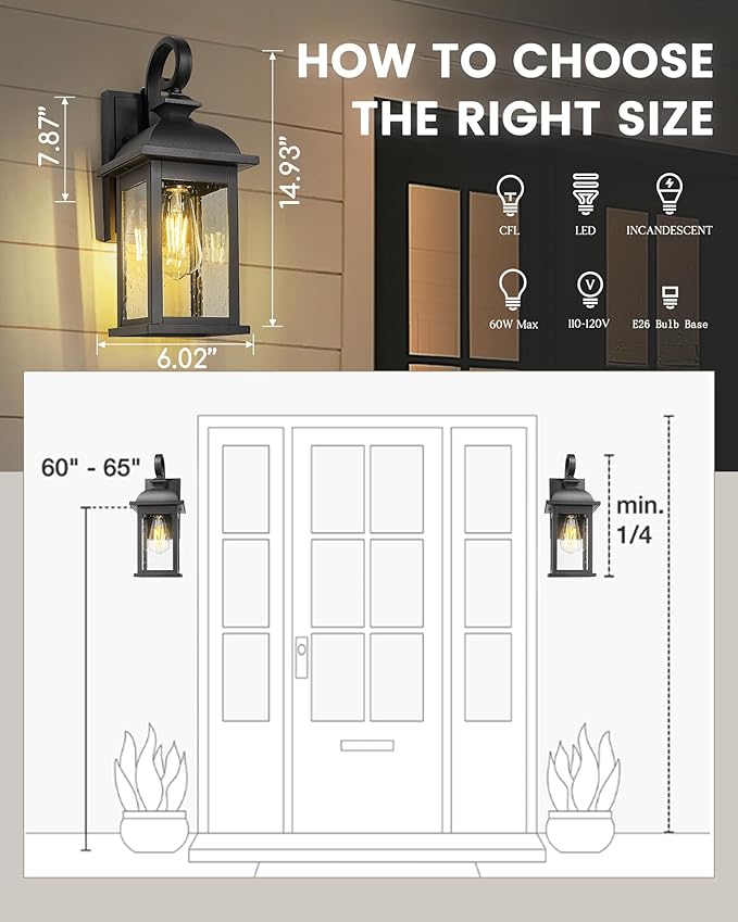 FEMILA Dusk to Dawn Outdoor Wall Sconce, Front Porch Light Fixtures Wall Mount