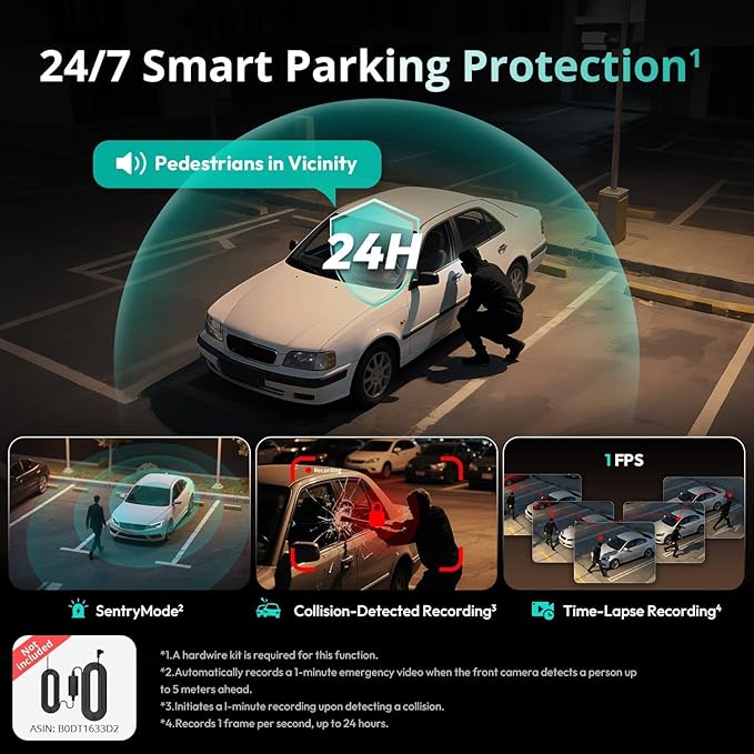 4K 3 Channel Dash Cam Front and Rear/Inside, 360°Dash Camera