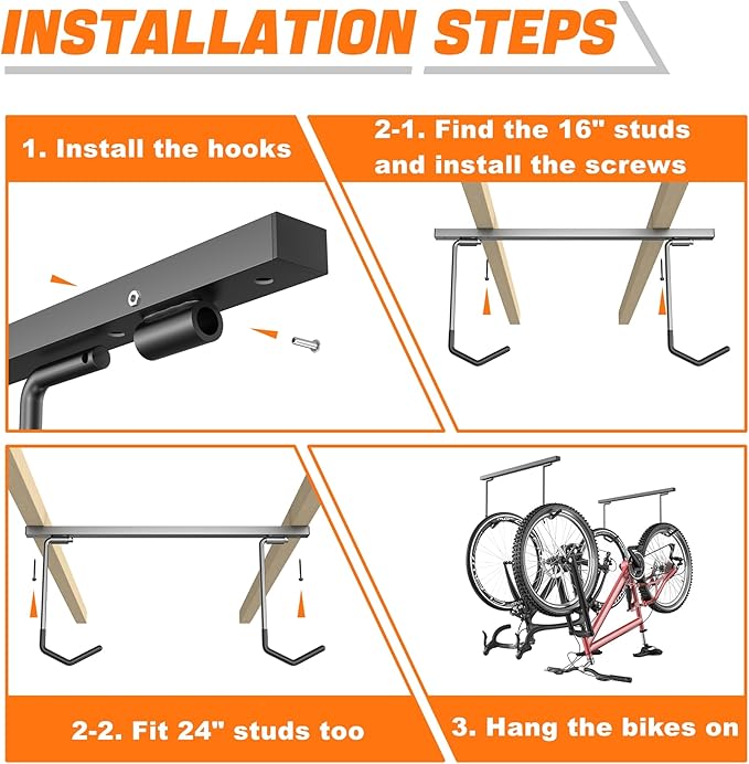 TORACK Overhead Bike Rack for Garage, Ceiling-Mounted Bicycle Storage Hooks for