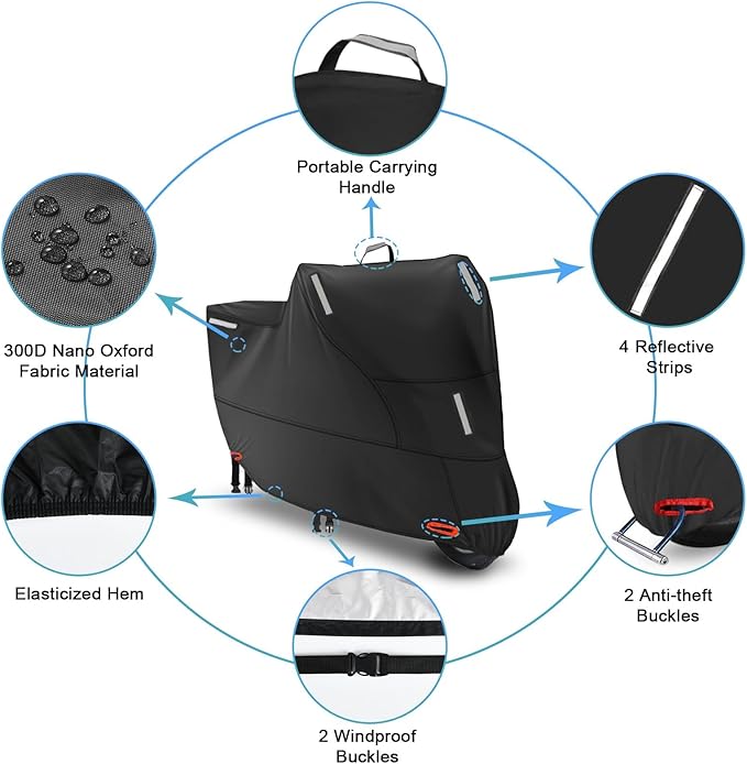 Motorbike Cover for Outside Storage, 300D Oxford Waterproof Motorcycle Scooter
