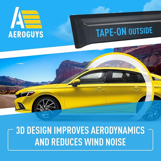 Extra Durable Window Deflectors Tape-On Window Visors Rain Guards Fit (4pcs)