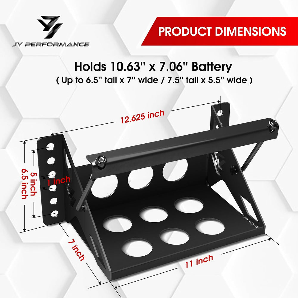 JY PERFORMANCE Metal Battery Tray Box, Universal Metal Steel Bolt-in Battery ...
