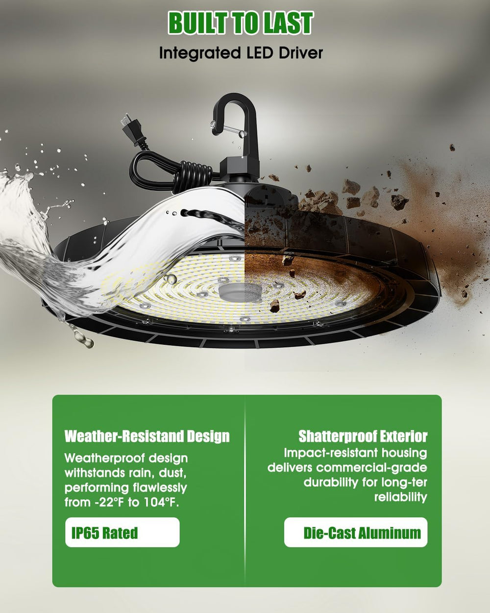 High Bay LED Shop Lights, 200W/150W/100W Adjustable 130LM/W Super Bright 0-10...