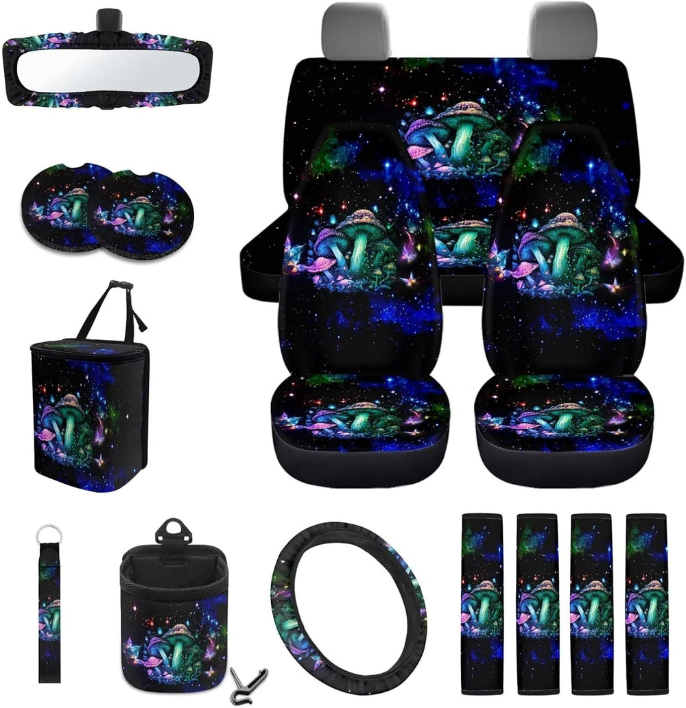 Wanyint Mushroom Galaxy 15 PCS Car Seat Covers Set for Men Women, Soft Seat P...