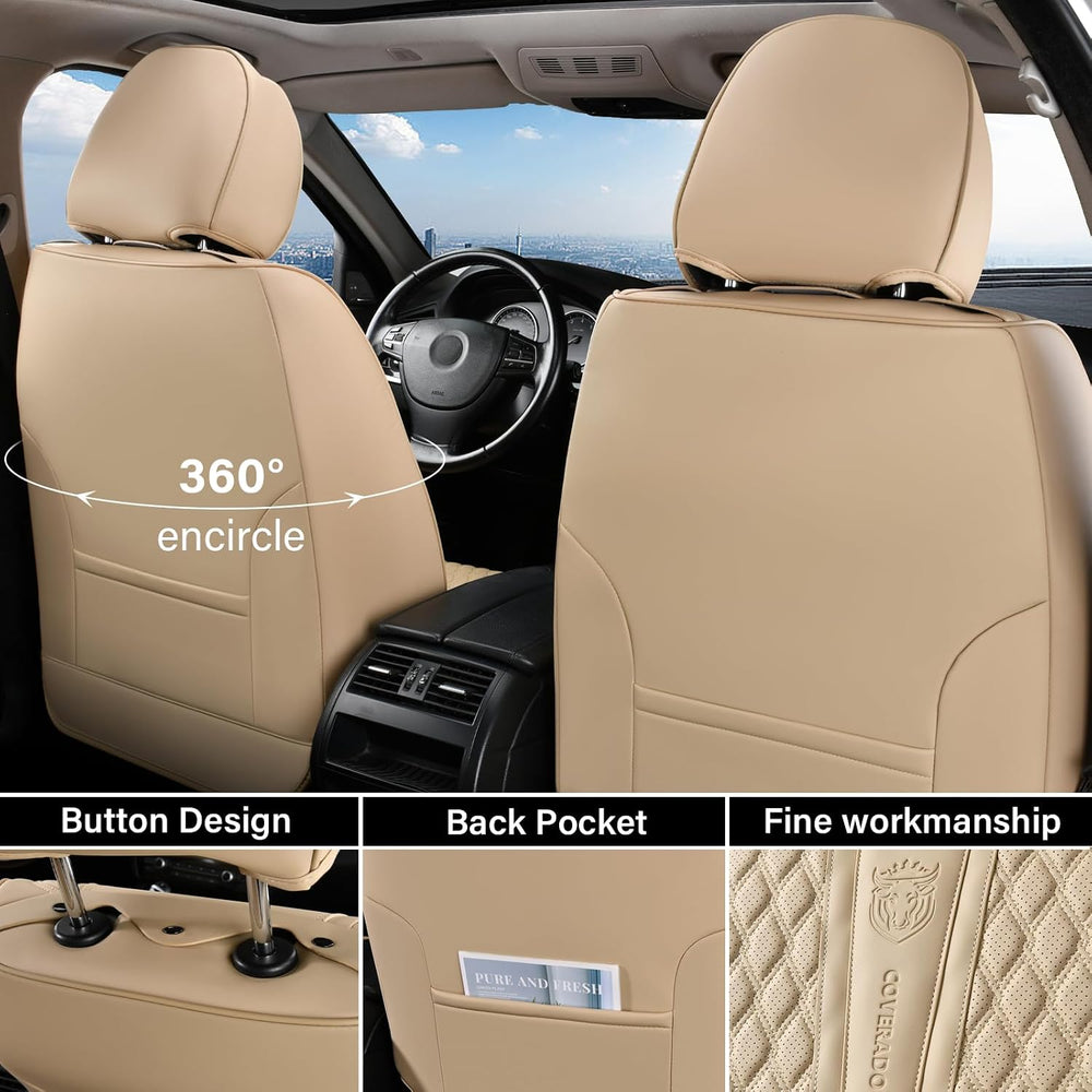 Coverado Car Seat Covers Full Set, Nappa Leather Seat Covers for Car, Waterpr...