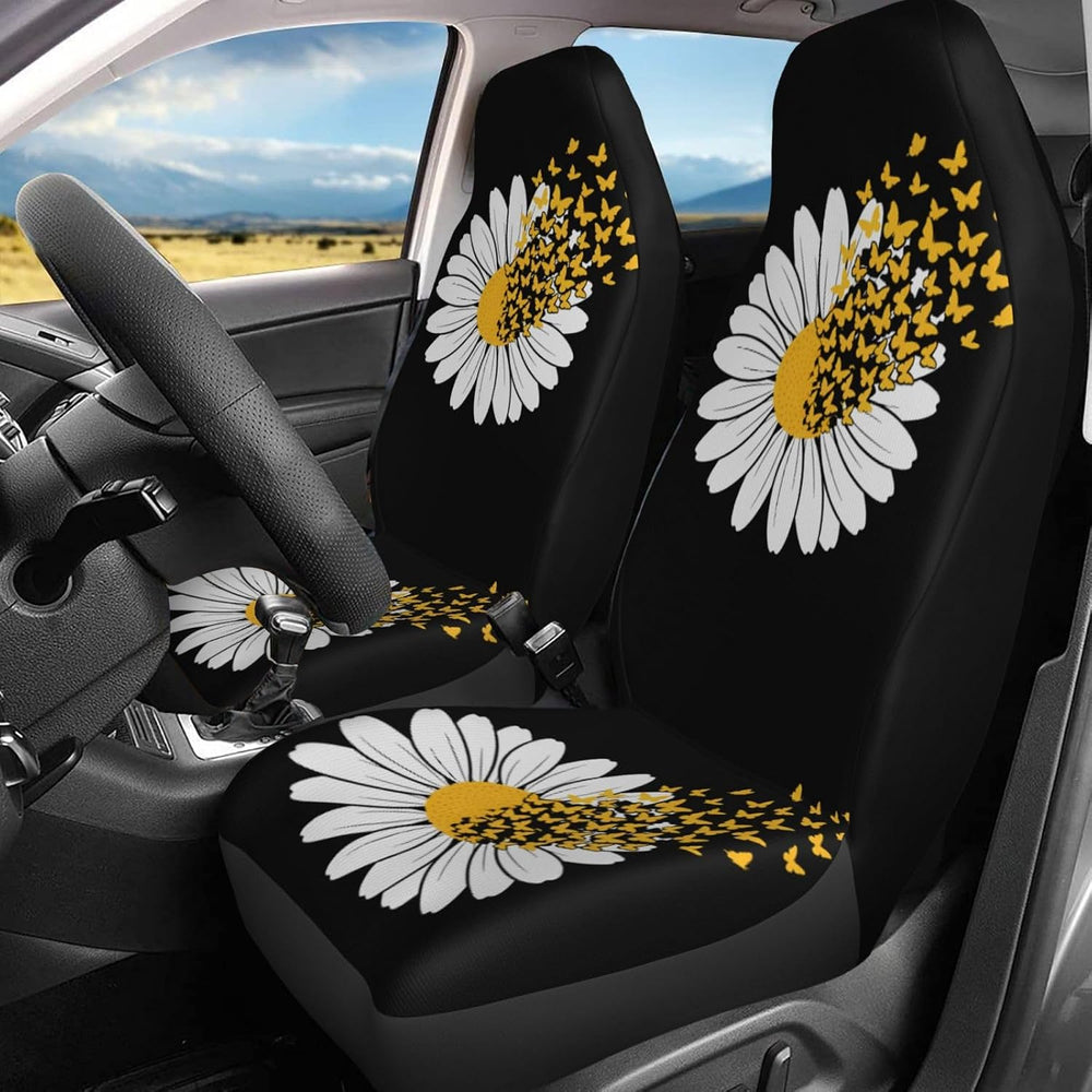 Sunflower Daisy Butterfly 2 Pcs Car Seat Covers Set Vehicle Front Seat Protec...