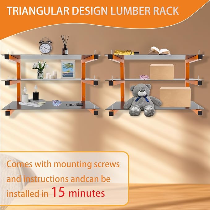 4 Pack Wall-Mounted Lumber Rack, Heavy Duty Wood Storage Racks, 6-Level System