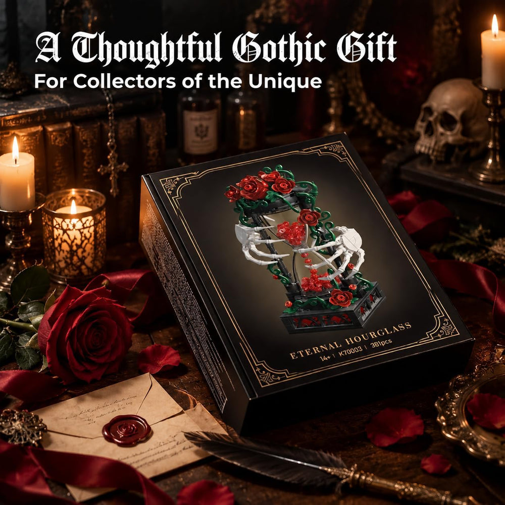Gothic Halloween Building Set, Skeleton Hand Rose Hourglass Display Model