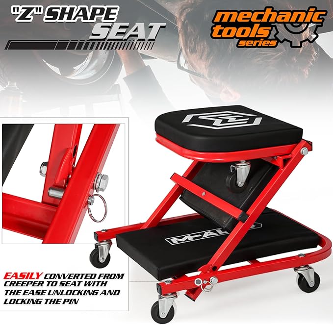 M-AUTO 40-Inch Folding Creeper Rolling Seat, All-in-One Adjustable Roller