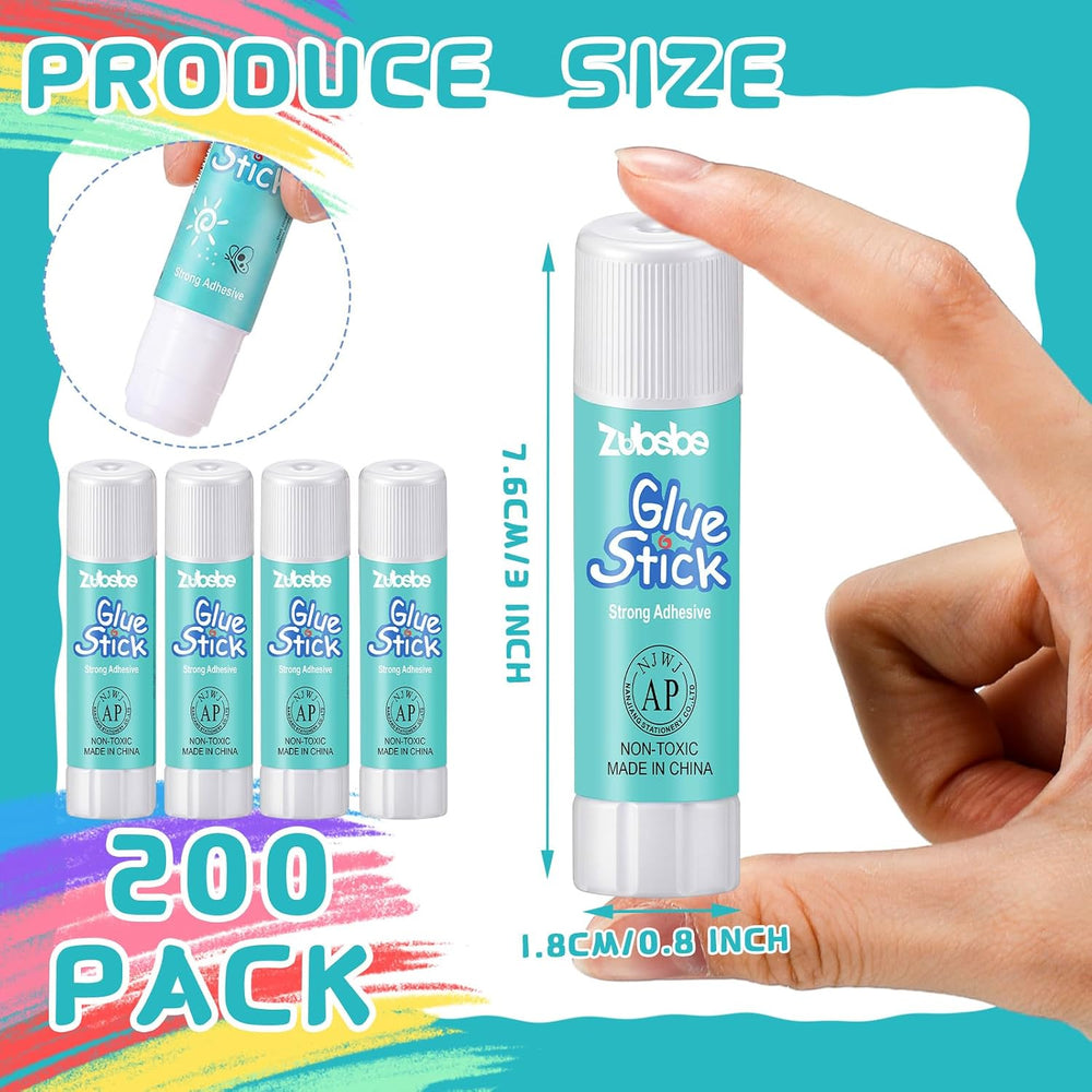 Zubebe 200 Count Glue Stick Bulk, 0.32 oz, 9g, Classic,Classroom Supplies