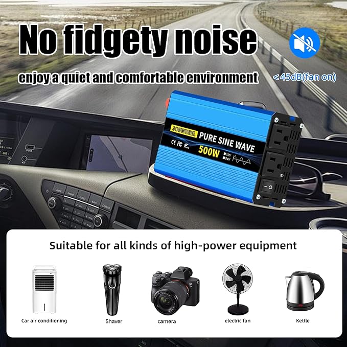 SUNWHEEL 500W 24V Pure Sine Wave Inverter, DC 24V to AC 110V/120V Car Power