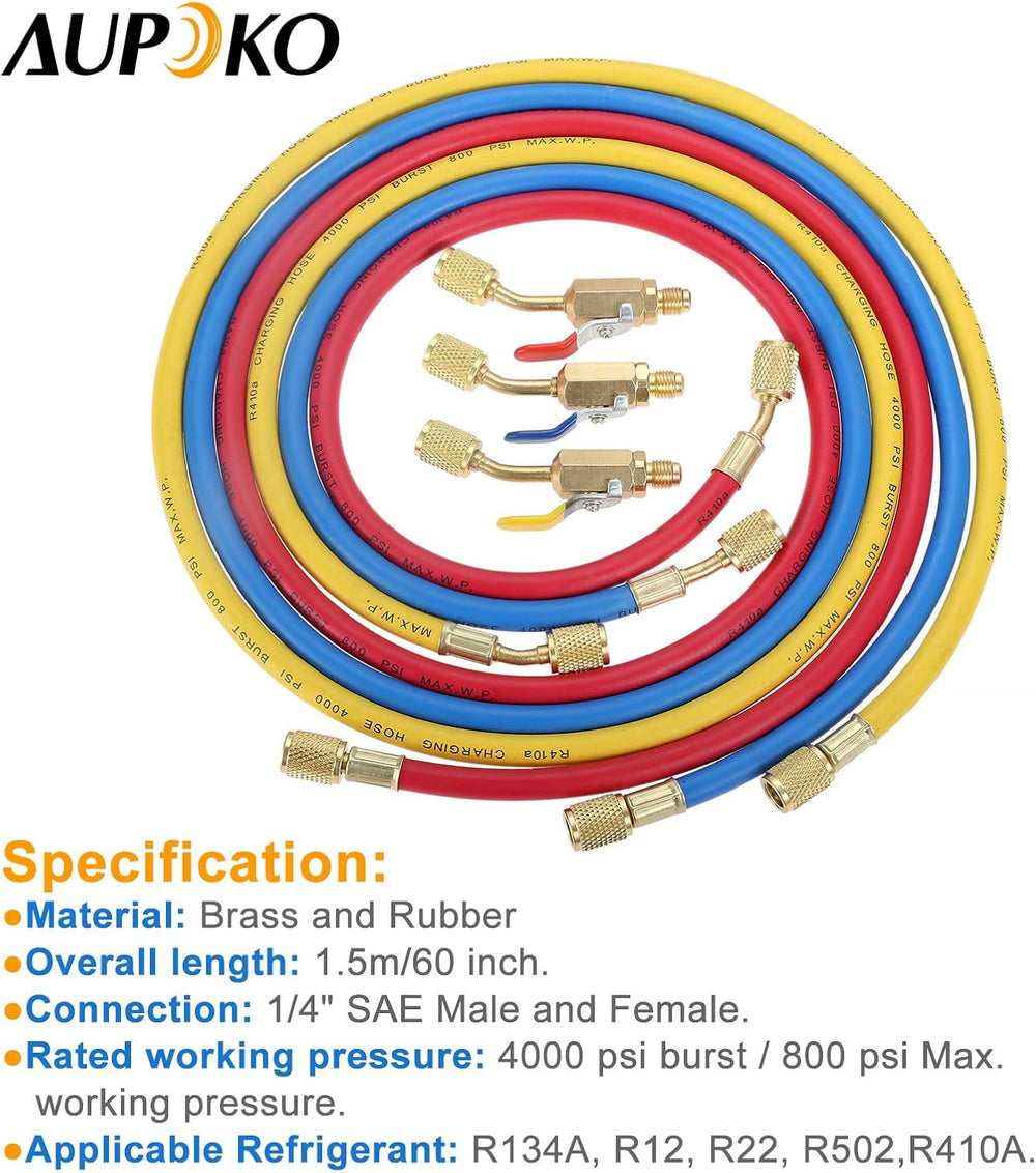 AC Refrigerant Charging Hose with Ball Valve R410A R134A R12 R22 R502 R404