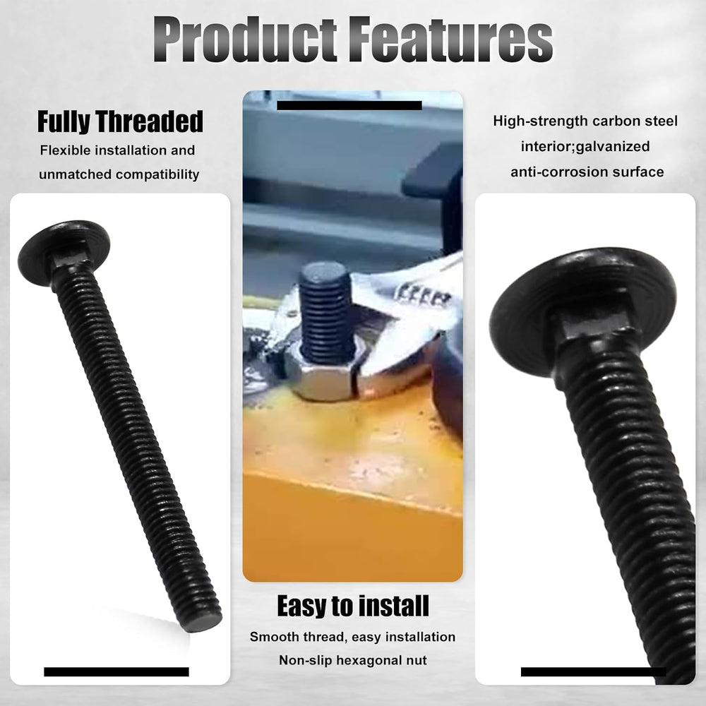 CNQLIS 3/8" x 3-1/2" Carriage Bolts Kit, 25PCS Black Carriage Bolts