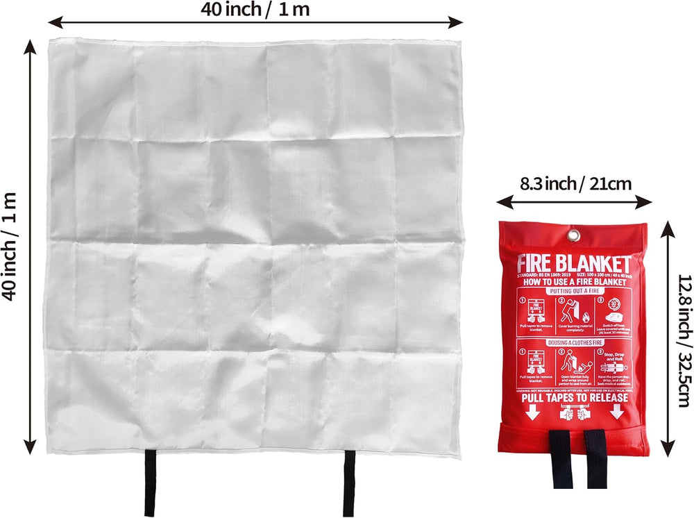 Fire Blanket for Kitchen and Home, 40" x 40", Fiberglass Emergency ...