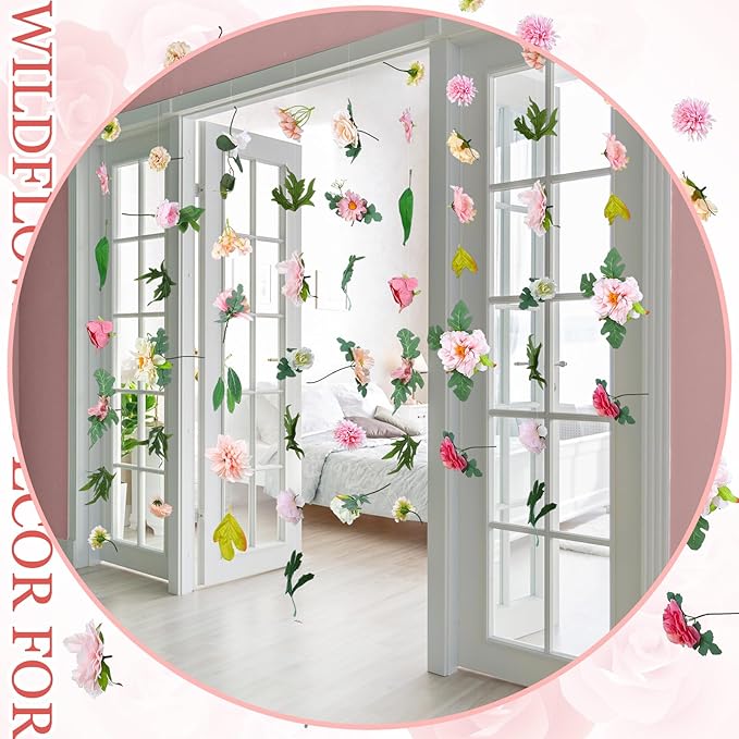 XunYee 6 Pcs 35.4 ft Flower Garlands Hanging Wildflower Backdrop Decoration A...