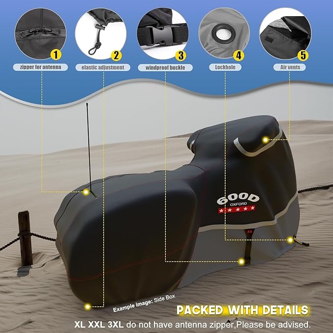 Rosefray Motorcycle Cover 600D Heavy Duty All Season Universal Weather
