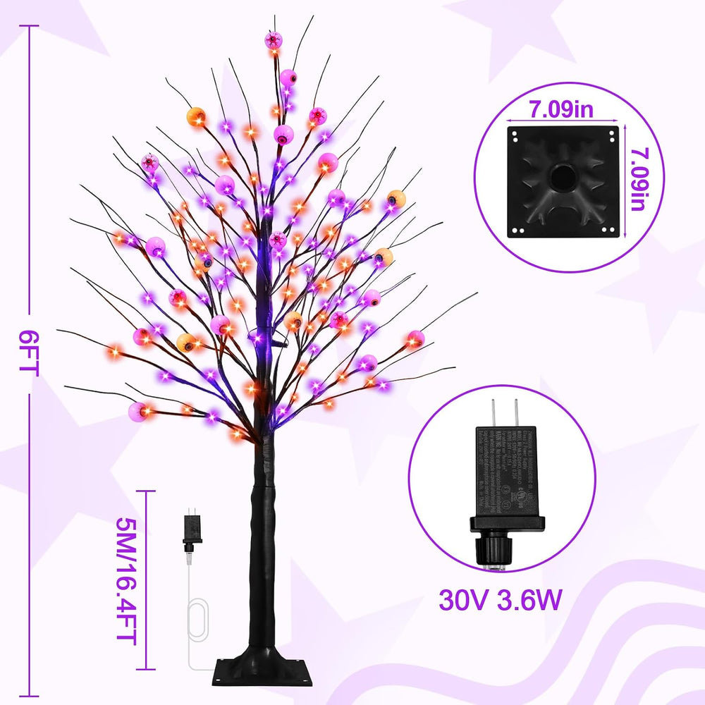 6FT Halloween Decorations Spooky Tree Lights, Large Black Trees with 144 Oran...