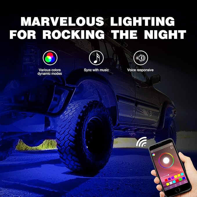 Nilight RGB LED Rock Lights Kit 8 pods Underglow Neon Multicolor