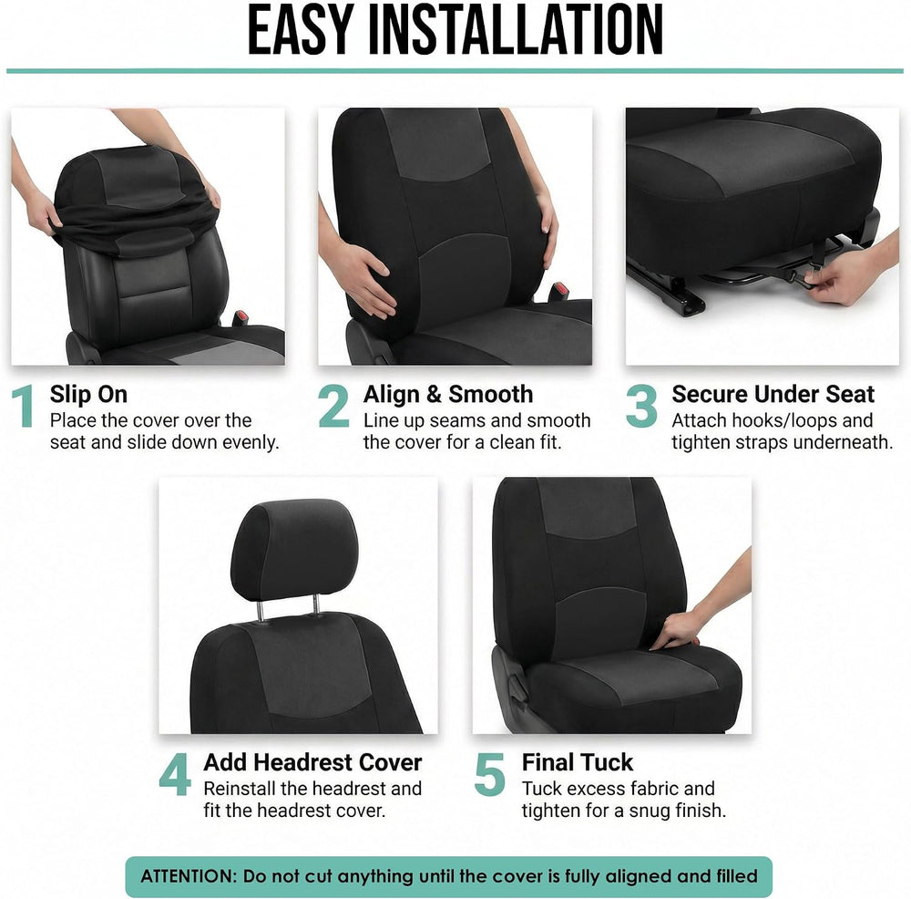 FH Group Bright Flat Cloth Full Set Automotive Seat Covers Front Set and Rear...