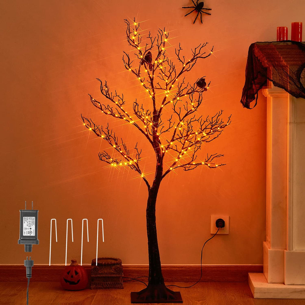 LITBLOOM Halloween Tree with Lights Plug in 4FT 150 Orange Fairy Lights, Ligh...
