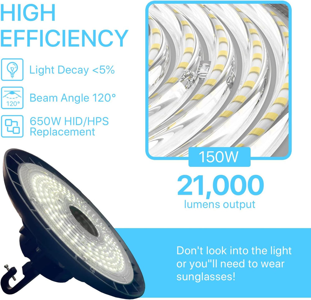 HYPERLITE 150W Smart High Bay LED Shop Lights 4pack, 140LM/W 5000K LED High B...