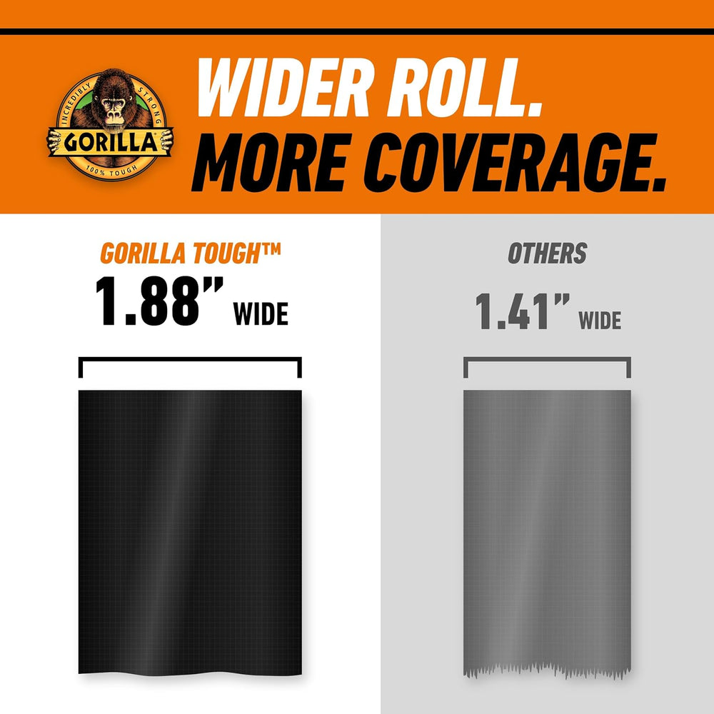 GORILLA Heavy Duty Duct Tape, Weatherproof, Black, 1.88" x 35 yd, 2-Pack